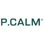 Logo marki P.CALM – ciemnozielony napis „P.CALM®” na białym tle, zapisany prostą, bezszeryfową czcionką.