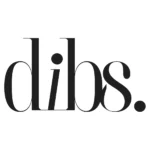 Logo marki DIBS Beauty z napisem "dibs." stylizowanym na elegancką czarną czcionkę na białym tle.