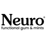 Logo marki Neuro z hasłem „functional gum & mints” na białym tle – minimalistyczny projekt graficzny marki.