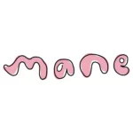 Logo marki „Mane” w różowym kolorze z czarnym obrysem liter na białym tle.
