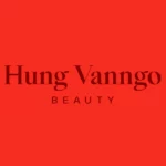 Logo Hung Vanngo Beauty – czarny napis „Hung Vanngo” w eleganckim kroju pisma oraz mniejsze słowo „BEAUTY” poniżej, umieszczone na intensywnym czerwonym tle.