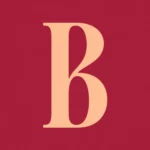 Beżowa litera „B” w eleganckim kroju serif na bordowym tle – minimalistyczne logo marki.