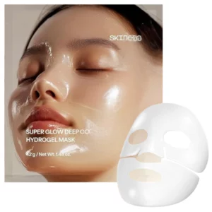 Skinego Super Glow Deep Collagen Hydrogel Mask – kolagenowa maska hydrożelowa do twarzy, intensywnie nawilżająca, wygładzająca i rozświetlająca skórę, efekt glass skin.