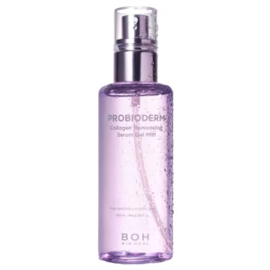 BIOHEAL BOH Probioderm Collagen Remodeling Serum Gel Mist w fioletowej butelce z atomizerem na jasnym tle.