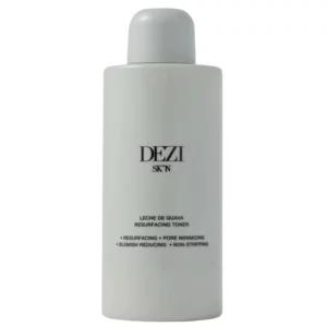 Dezi Skin Leche De Guava Resurfacing Toner w minimalistycznej białej butelce na jasnym tle.