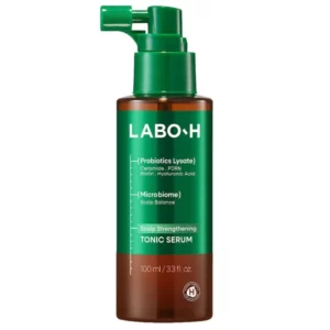 Tekst alternatywny: LABO-H Scalp Strengthening Tonic Serum - wzmacniające serum tonizujące do skóry głowy z probiotykami, ceramidem, biotyną i kwasem hialuronowym, 100 ml.