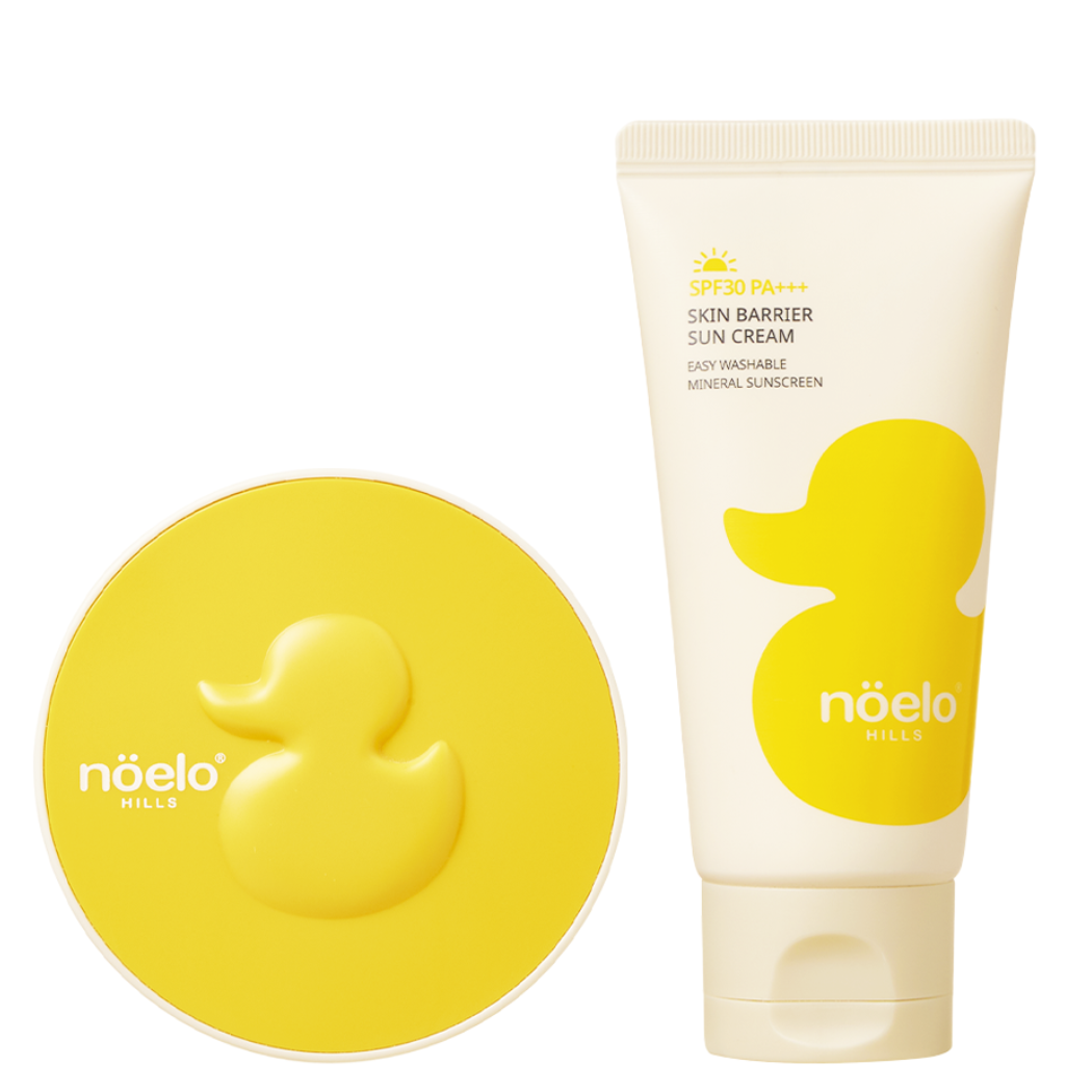 Noelo Hills Skin Barrier Sun Cream SPF 30 Noelo Hills Skin Barrier Sun Cream SPF30 PA+++ oraz kompaktowy cushion ochronny. Mineralna ochrona przeciwsłoneczna dla dzieci i skóry wrażliwej.