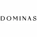 Czarne, minimalistyczne logo „DOMINAS” zapisane wielkimi, szeroko rozstawionymi literami na białym tle.