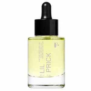 Zdjęcie produktu: Szklana butelka Freck Beauty Lil Prick Cactus Seed Dry Oil z jasnożółtym olejkiem i czarną pipetą, ustawiona centralnie na białym tle.