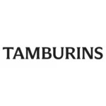 Czarne logo marki TAMBURINS zapisane elegancką, szeryfową czcionką na białym tle.