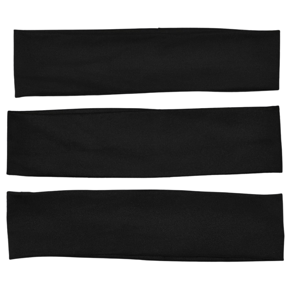 Kitsch Active Headbands Zestaw trzech szerokich czarnych opasek do włosów Kitsch Active Headbands na białym tle.