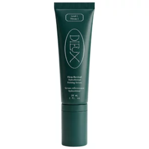 Dieux Firm Revival HydroRetinal Firming Serum w ciemnozielonej tubce z pompką, przedstawione frontem na czystym białym tle.