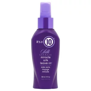 It's a 10 Miracle Silk Leave-In 120 ml - jedwabna odżywka bez spłukiwania w sprayu, która wygładza, nawilża i ułatwia rozczesywanie włosów, w charakterystycznej fioletowej butelce.