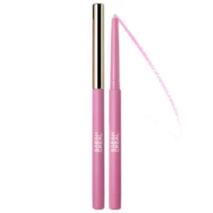 Na zdjęciu znajdują się dwie konturówki Sarah Creal pHLip Liner Personal Lip Contour w różowych opakowaniach, pokazane w wersji zamkniętej i otwartej ze spersonalizowanym różowym odcieniem.