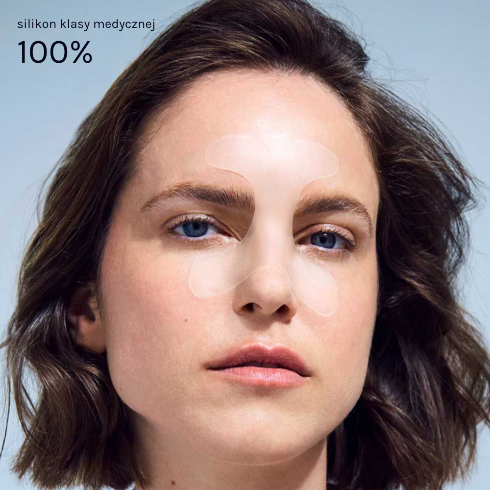 Wrinkles Schminkles Brow, Frown & Bunny Lines Wrinkle Patches Wrinkles Schminkles Brow, Frown & Bunny Lines Wrinkle Patches Wrinkles Schminkles Brow, Frown & Bunny Lines - silikonowe płatki klasy medycznej nałożone między brwiami i po bokach nosa, wykonane w 100% z silikonu klasy medycznej.