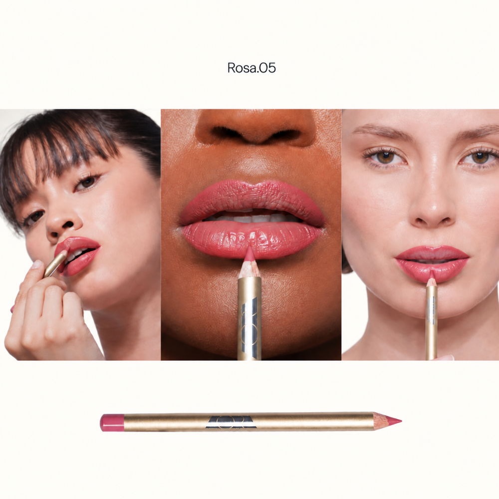 Aora Mexico Hablame Lip Liner Pencil - perfekcyjna linia ust (7) Konturówka do ust Aora Mexico Hablame Lip Liner Pencil w odcieniu Rosa.05 prezentowana na trzech różnych tonacjach skóry, z efektem podkreślonych i precyzyjnie zdefiniowanych ust.