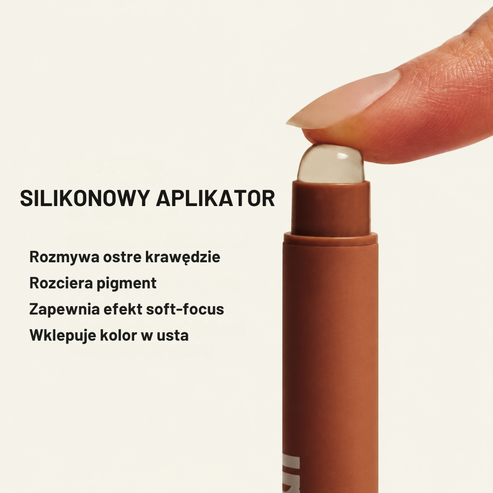 Copini Love Bite Soft Focus Lip Stain (3) Silikonowy aplikator Copini Love Bite Soft Focus Lip Stain do rozcierania pigmentu, zmiękczania konturu i uzyskania efektu soft-focus.