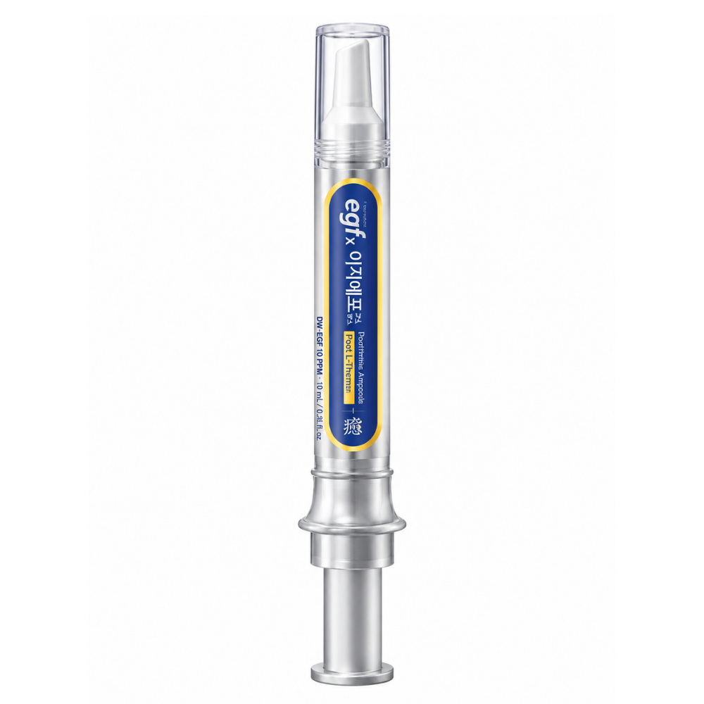 Easydew EGFx Post L-Therma - ampułka na jędrność skóry po zabiegach Grafika 4 - zdjęcie produktu: Easydew EGFx Post L-Therma 10 ml - koreańska ampułka z EGF 10 ppm do pielęgnacji skóry po zabiegach, wspierająca jej odnowę, jędrność i elastyczność, pokazana na białym tle.