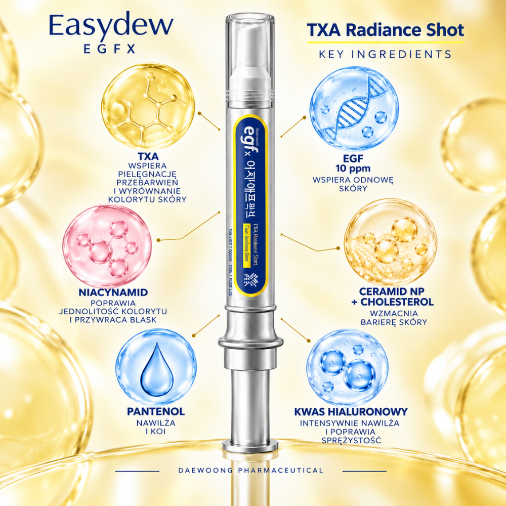 Easydew EGFx TXA Radiance Shot - równy koloryt i promienna skóra po zabiegach (2) Easydew EGFx TXA Radiance Shot - cera promienna jak Ty