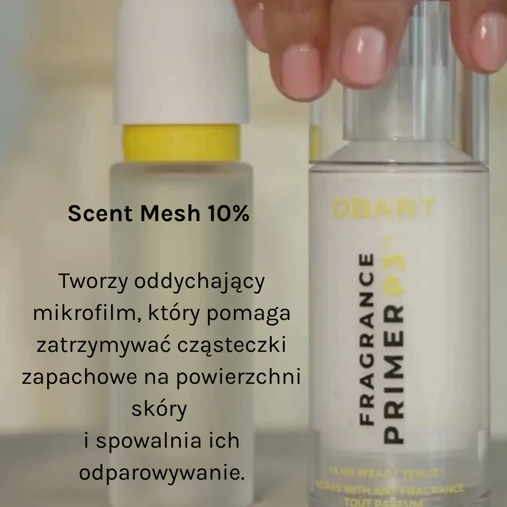FRAGRANCE PRIMER P3 - Baza pod perfumy OBART FRAGRANCE PRIMER P3 (5) OBART Fragrance Primer P3™ - formuła z 10% Scent Mesh Technology™ tworząca oddychający mikrofilm, który pomaga zatrzymywać cząsteczki zapachowe na skórze i spowalniać ich odparowywanie.