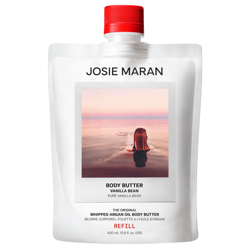 Josie Maran Body Butter Vanilla Bean (2) Josie Maran Whipped Argan Oil Body Butter Vanilla Bean - uzupełnienie puszystego masła do ciała o zapachu kremowej wanilii, 400 ml.