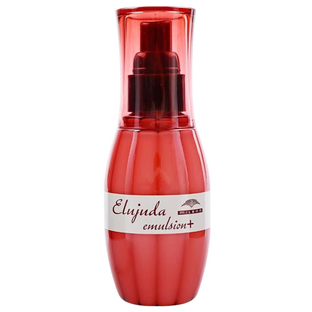 Milbon Elujuda Hair Treatment Emulsion Milbon Elujuda Emulsion+ - różowa butelka japońskiej emulsji bez spłukiwania do pielęgnacji, nawilżenia i wygładzenia włosów.