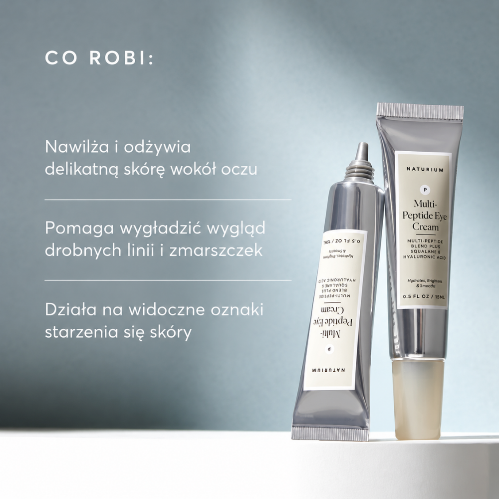 Naturium Multi-Peptide Eye Cream - intensywne wygładzenie okolic oczu (3) Naturium Multi-Peptide Eye Cream - działanie: wielopeptydowy krem pod oczy nawilżający i odżywiający delikatną skórę oraz pomagający wygładzić wygląd drobnych linii i zmarszczek.