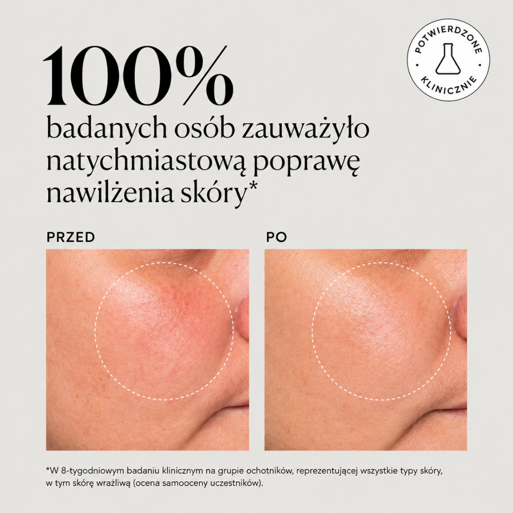 Naturium Multi Peptide Rich Cream - bogaty krem wielopeptydowy do twarzy (4) Naturium Multi-Peptide Rich Cream - efekt nawilżenia przed i po: porównanie skóry pokazujące natychmiastową poprawę nawilżenia w badaniu klinicznym.