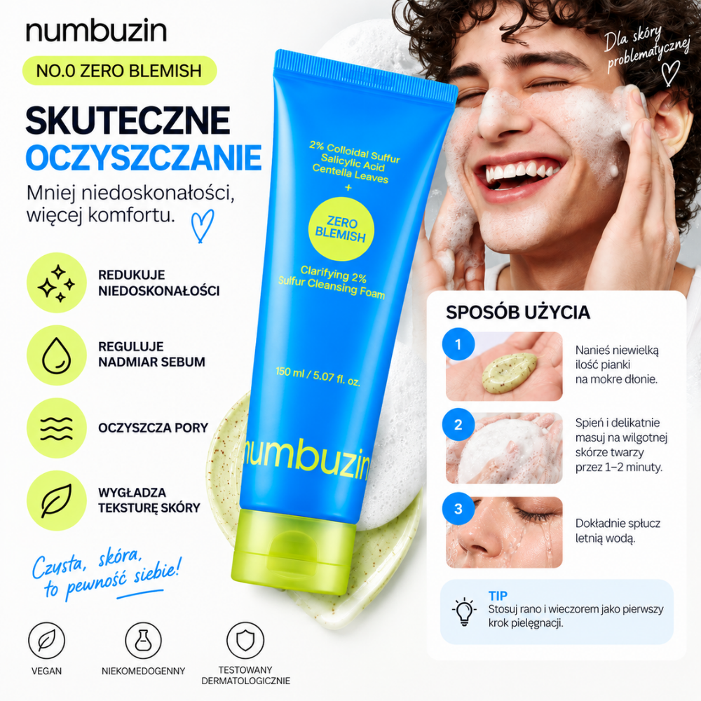 Numbuzin Zero Blemish Clarifying Cleansing Foam - oczyszczająca pianka z siarkąNumbuzin Zero Blemish Clarifying Cleansing Foam - oczyszczająca pianka z siarką Numbuzin Zero Blemish Clarifying Cleansing Foam - oczyszczająca pianka z siarką