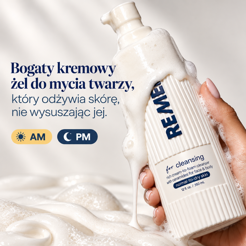 Remedy Cream To Foam Cleanser with Ceramides - czysta przyjemność (6) REMEDY Cream-to-Foam Cleanser with Ceramides - bogaty kremowy preparat do mycia twarzy, który oczyszcza bez przesuszania skóry, przeznaczony do stosowania rano i wieczorem.