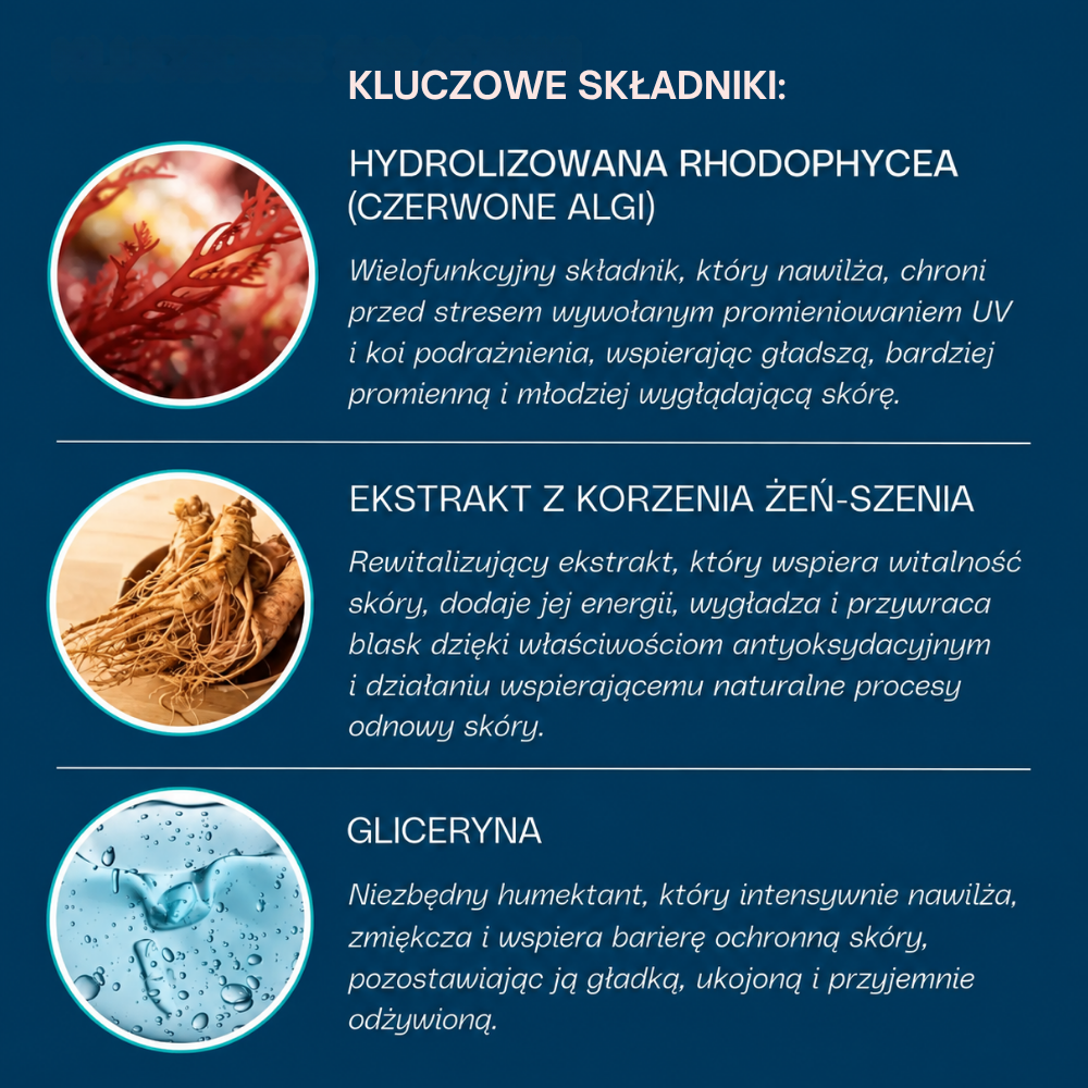 Tech Protect™ Serum (4) Tomorrow-Today Beauty Tech Protect™ Serum - kluczowe składniki: hydrolizowane czerwone algi, ekstrakt z korzenia żeń-szenia i gliceryna wspierające nawilżenie, wygładzenie i ochronę skóry.
