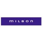 Logotyp kosmetycznej marki Milbon ukazany na granatowej tabli na białym tle.