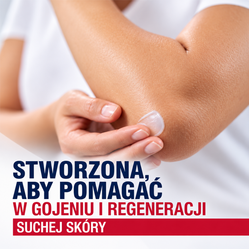 Aquaphor Healing Ointment Advanced Therapy (3) Aplikacja Aquaphor Healing Ointment Advanced Therapy na suchą skórę łokcia - maść ochronna wspierająca regenerację i komfort przesuszonej skóry.