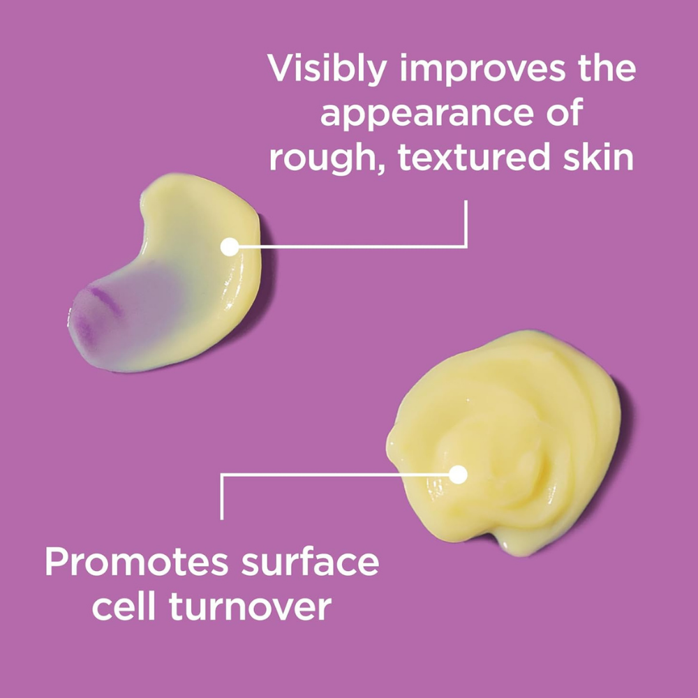 Differin Resurfacing Acne Scar Treatment Gel for Face (4) Differin Resurfacing Scar Gel - grafika przedstawiająca żółtawą, kremowo-żelową konsystencję kosmetyku na fioletowym tle. Formuła wspiera odnowę powierzchni naskórka i pomaga poprawić wygląd szorstkiej, nierównej skóry.