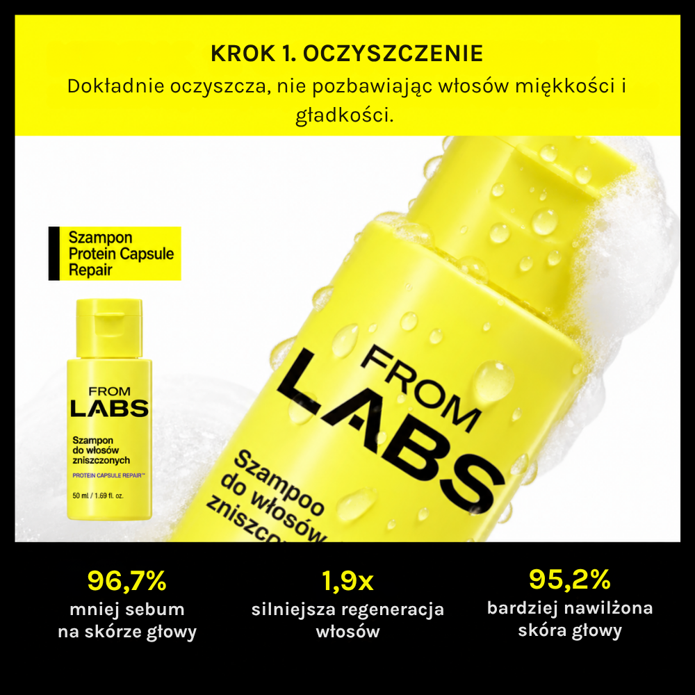 From Labs Mini Protein Capsule Keratin Hair Repair Set (4) Mini Protein Capsule Hair Repair Shampoo w żółtym opakowaniu 50 ml