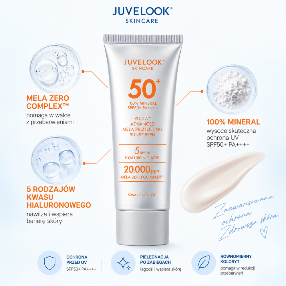 Juvelook PDLLA Advanced Mela Protecting Sunscreen SPF50 - spf do skóry po zabiegach i z przebarwieniami (4) PREORDER - Juvelook PDLLA SPF50 - ochrona skóry po laserach i zabiegach estetycznych