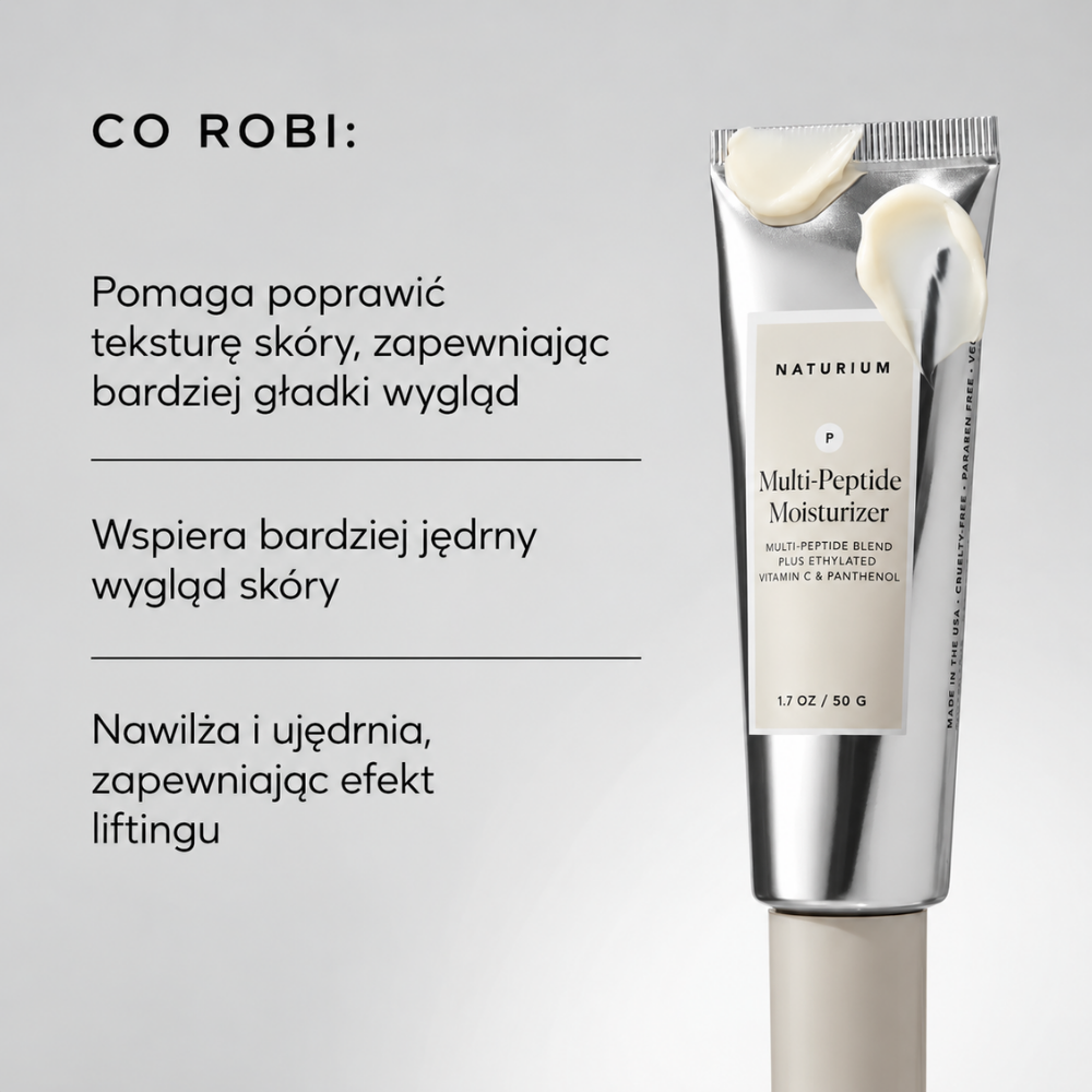 Naturium Multi Peptide Moisturizer - peptydowy krem wygładzająco-odżywczy (3) Naturium Multi-Peptide Moisturizer - działanie: peptydowy krem pomagający wygładzić teksturę skóry, poprawić jej jędrny wygląd oraz zapewnić intensywne nawilżenie.