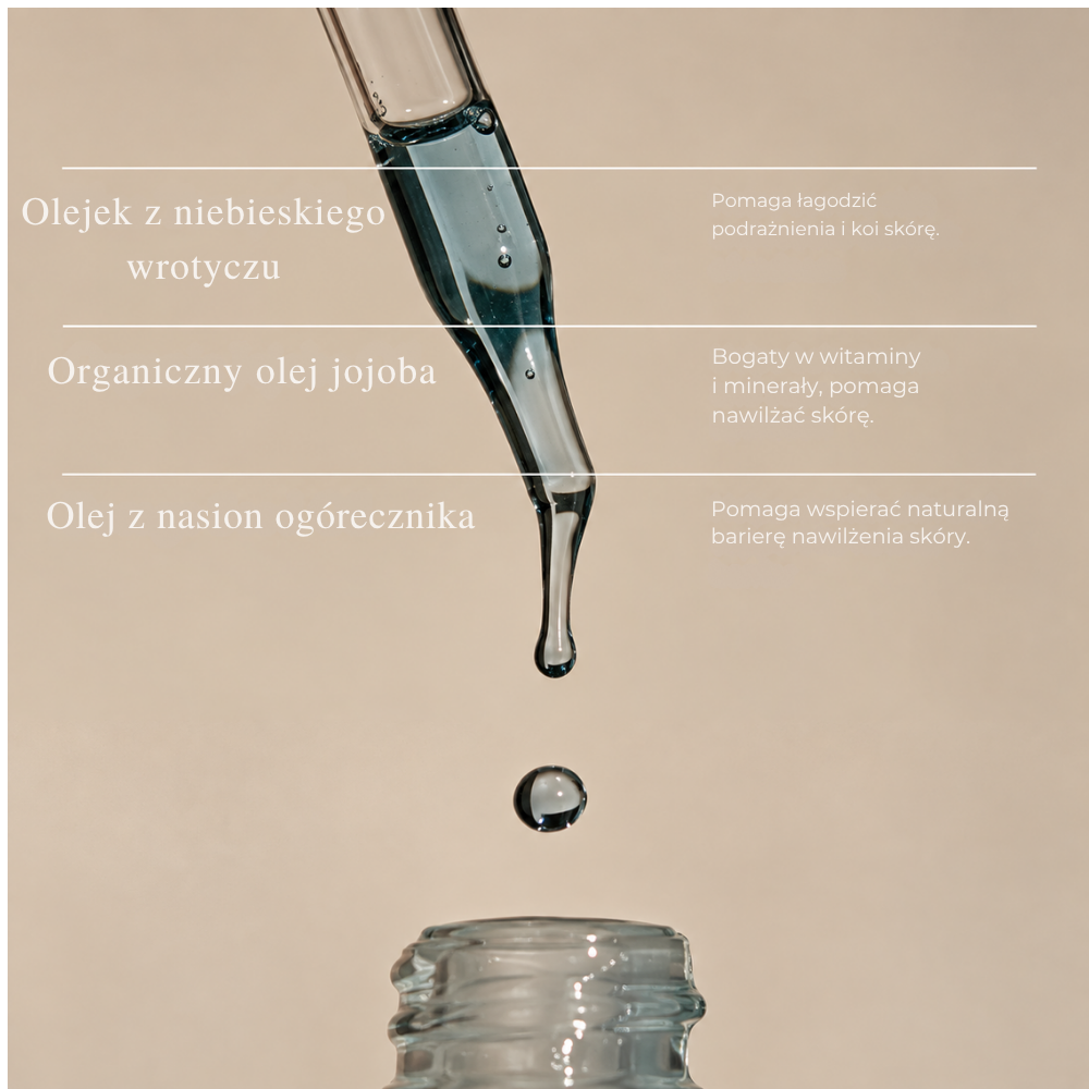 Oak Essentials Ritual Oil (2) Oak Essentials Ritual Oil - kluczowe składniki olejku do twarzy: Blue Tansy, organiczny olej jojoba i olej z nasion ogórecznika, wspierające ukojenie, nawilżenie i naturalną barierę skóry.
