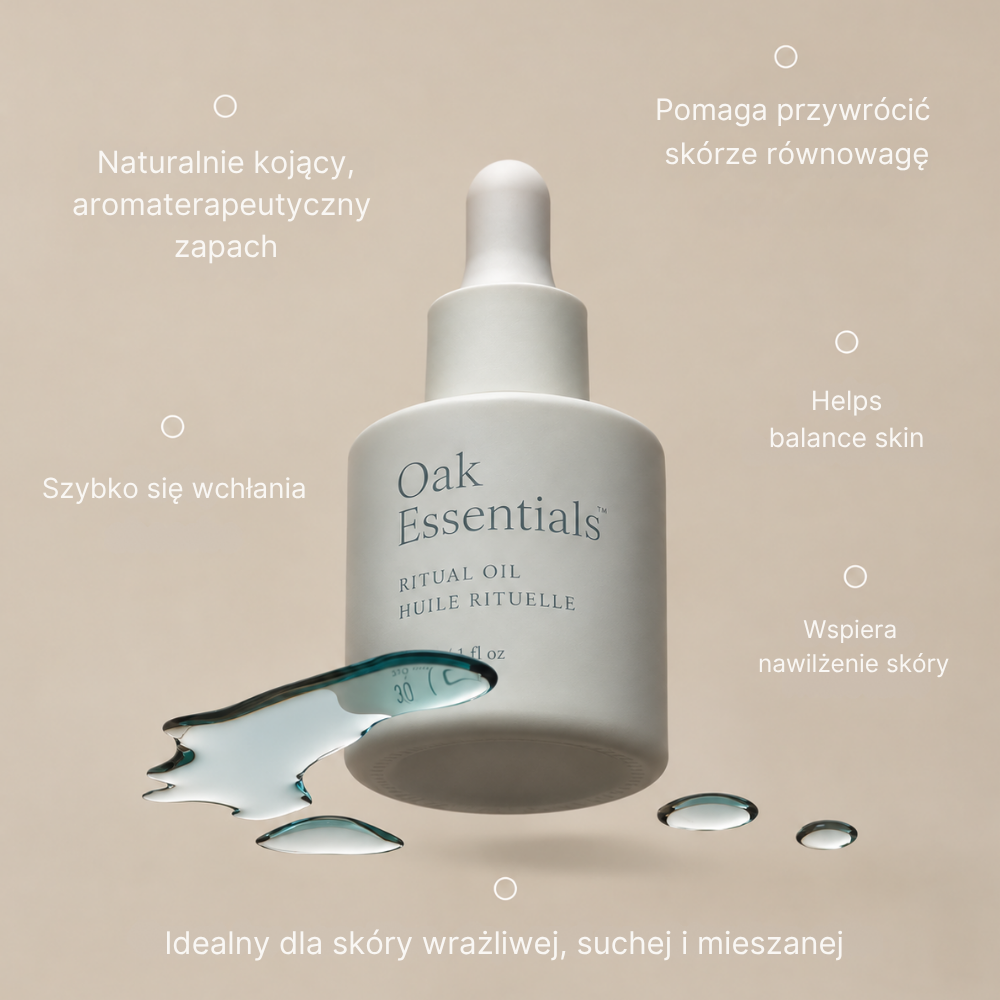 Oak Essentials Ritual Oil Oak Essentials Ritual Oil - lekki olejek do twarzy z Blue Tansy, który szybko się wchłania, wspiera nawilżenie i równowagę skóry. Odpowiedni dla skóry wrażliwej, suchej i mieszanej.