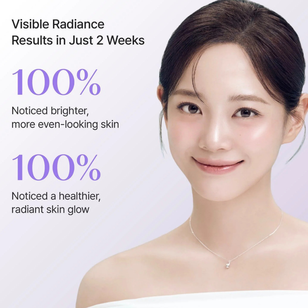 Rejuran Healer Triple Radiance Ampoule C PDRN 0.5% (5) REJURAN Healer Triple Radiance Ampoule c-PDRN 0.5% - grafika przedstawiająca efekty stosowania ampułki po 2 tygodniach, 100% uczestników badania deklarowało jaśniejszy, bardziej wyrównany koloryt i promienny wygląd skóry.