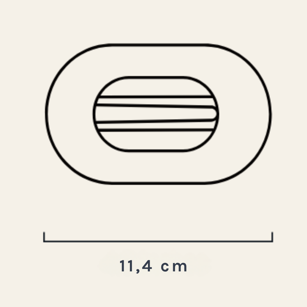 Teleties Hair Clip Flat Round Large Size (2) TELETIES Flat Round Large - grafika przedstawiająca kształt dużej, płaskiej klamry do włosów oraz jej długość 11,4 cm.