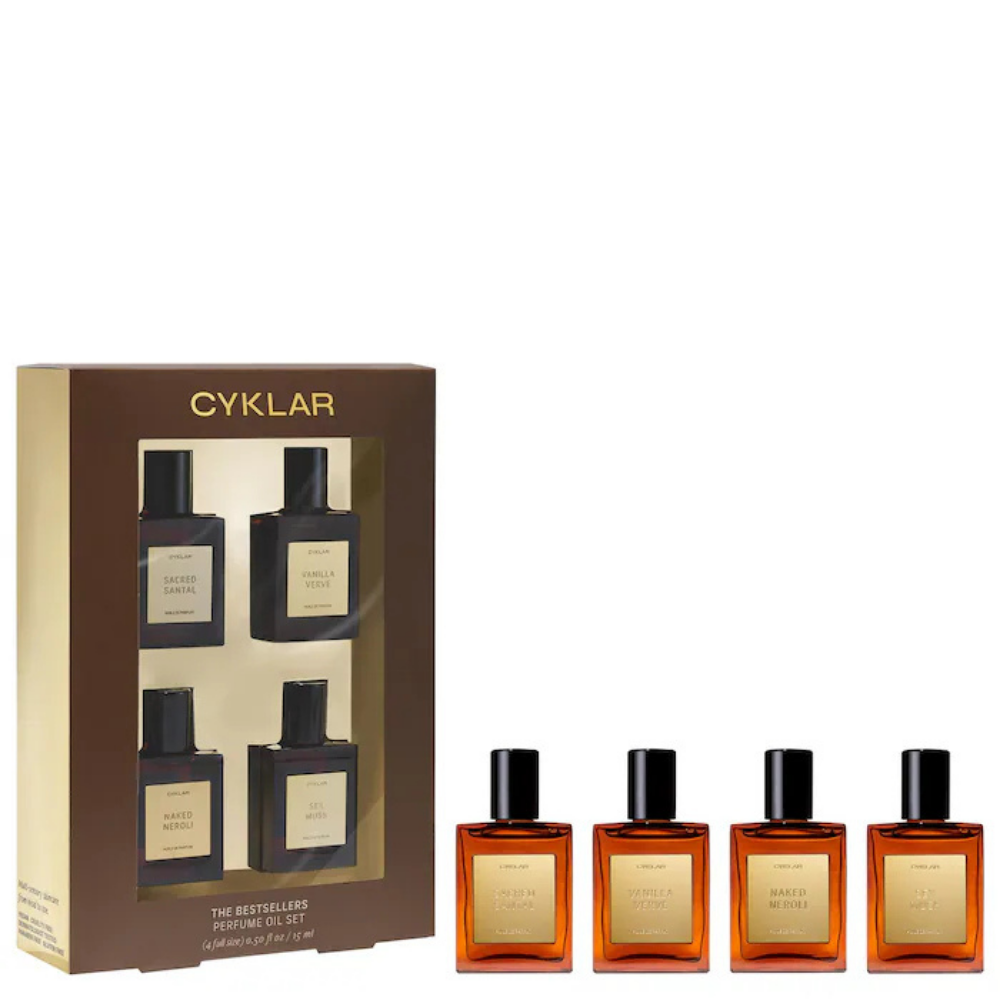 Cyklar The Bestsellers Perfume Oil Set CYKLAR The Bestsellers Perfume Oil Set 4 x 15 ml - zestaw czterech bestsellerowych olejków perfumowanych w eleganckim opakowaniu prezentowym.
