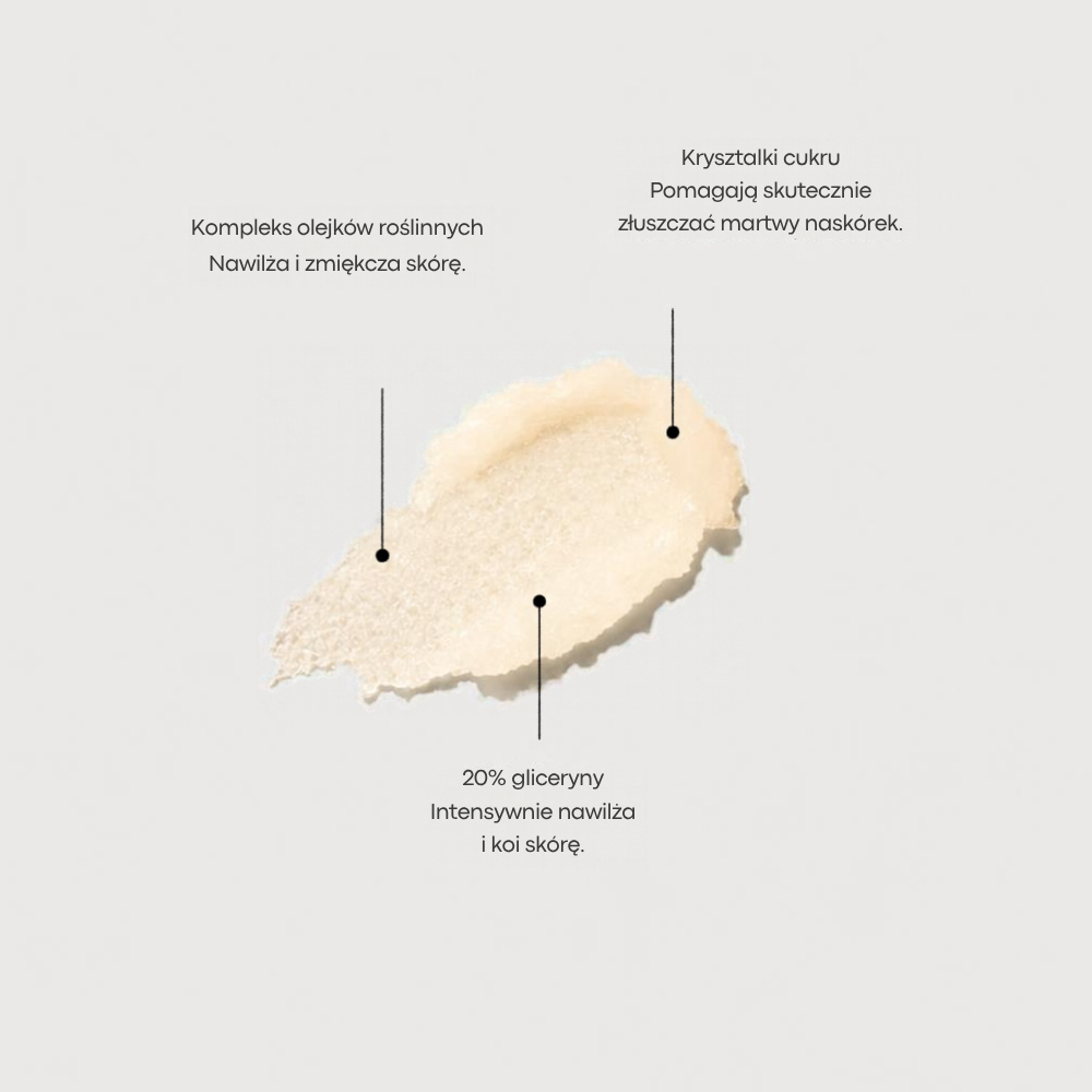 zjęcia nowe na stronę Konsystencja peelingu Naturium The Glow Getter Multi-Oil Body Scrub z kryształkami cukru, olejkami roślinnymi i 20% gliceryny, które złuszczają, nawilżają i wygładzają skórę.