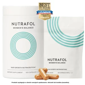 Start 144 Suplement Nutrafol Women’s Balance – formuła dla kobiet w okresie menopauzy i perimenopauzy, wspierająca równowagę hormonalną i wzrost włosów. Opakowanie słoiczek lub torebka (refill). Najlepsze witaminy na włosy dla kobiet 40+, wyróżnione przez U.S. News Best OTC Medicine 2025-2026.