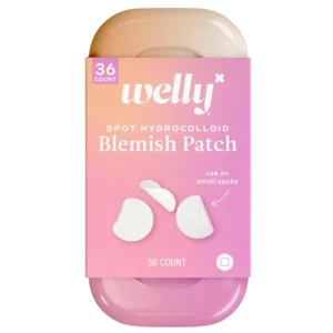 Plastry punktowe Welly Spot Hydrocolloid Blemish Patch – hydrożelowe plasterki na niedoskonałości, opakowanie 36 sztuk, różowe etui, pielęgnacja skóry trądzikowej.