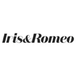 elegancką czcionką, gdzie słowa "Iris" i "Romeo" są oddzielone znakiem "&" z lekko zwiniętymi kręgami. Styl czcionki jest nowoczesny z klasycznymi akcentami