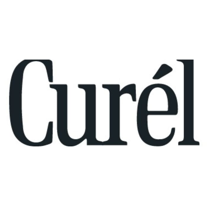 Na obrazku znajduje się logo marki Curel, przedstawiające nazwę marki zapisaną elegancką czcionką, z charakterystycznym akcentem na literze "e".