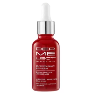 Produkt Dermelect Self Esteem Beauty Sleep Serum w butelce z pipetą, na białym tle.
