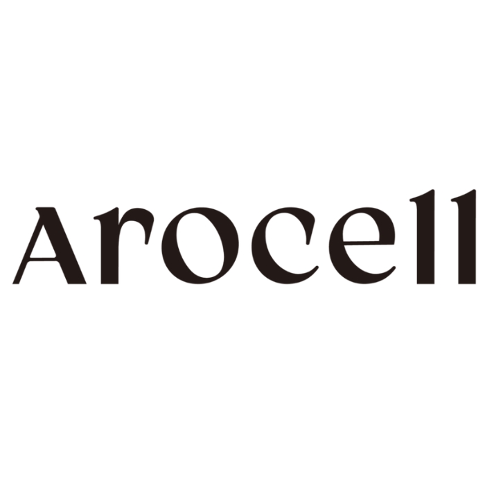 Logo marki Arocell – czarny napis "Arocell" na białym tle, napisany stylizowaną czcionką.