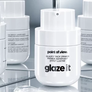 Point of View Glaze It Glazey Tack Primer – baza pod makijaż o efekcie glass skin w minimalistycznym opakowaniu z pompką na jasnym tle